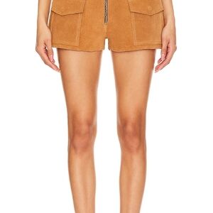Stylish Tan Suede Cargo Shorts for Women